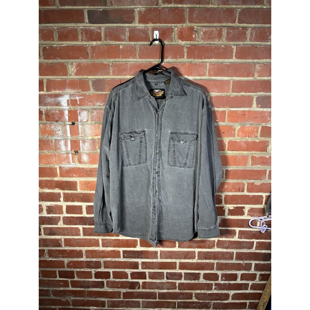 Official Harley Davidson Embroidered Grey Long Sleeve Button Down Shirt Adult XL